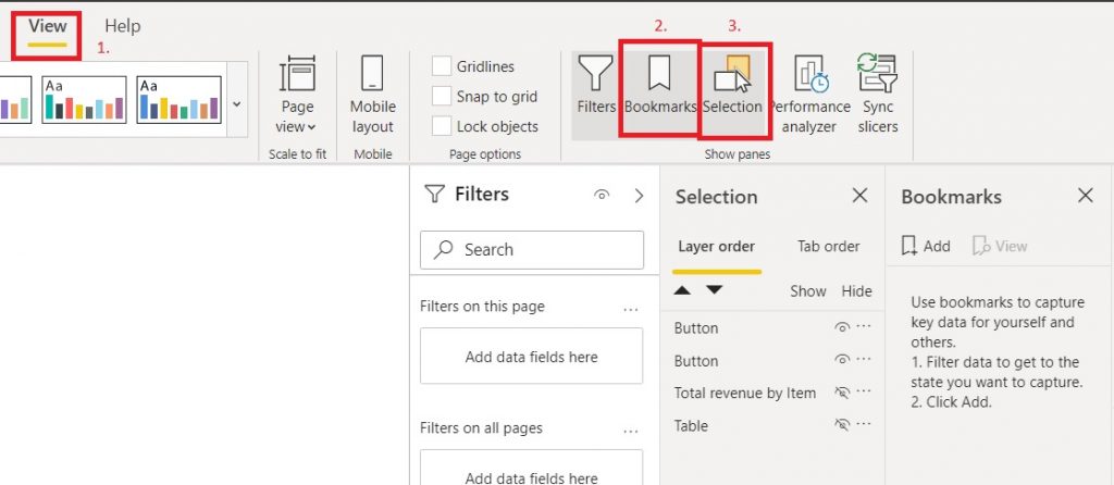 Power BI Open Selection and Bookmark Panes